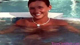 Big Tits Model Teasing in Bikini by Pool