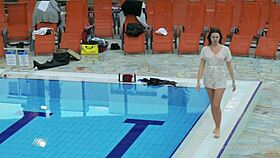 White dressed babe Katy Soroka dives underwater tight