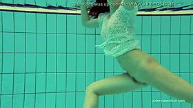 White dressed babe Katy Soroka dives underwater tight