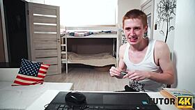 i'm the boy who seduces the naive redhead tutor in stockings, bendin her over for doggystyle