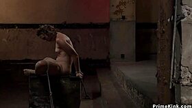 Small Tits Babe Caned Hard in Hogtie Suspension with Rough Choking.