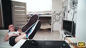 i'm the boy who seduces the naive redhead tutor in stockings, bendin her over for doggystyle