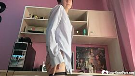 Tattooed Girl With Shaved Pussy Fingers Herself In Stockings During Solo Session