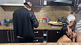 My wife pays the house debt with her body while I cook next to her and hear how she enjoys it!