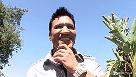 seeing busty brunette sunbathing without bra gives huge boner, bent over