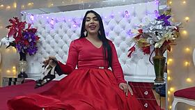 big shemale gets huge cumshots all over her shaved body