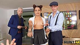 Pussy With a Price: Tattooed Wife Fucked Hard on Sofa While Husband Watches