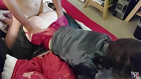 French Amateur Slut In Black Leather Pants, Satin Panties, Garter Belt, Stockings, Heels: Doggy Style Blowjob And Rimming