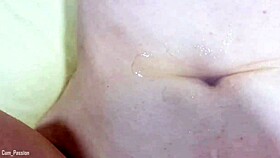 hot sex with cumshot into belly button and cum eating