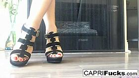 Capri looks so hot in her high heels, she says while touching herself.