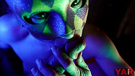 masked adult bites penis hed and foreskin for blowjob.