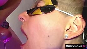 Kinky blowjob from blonde skinny crossdresser sucking short hair cock. Cumshot on amateurs.