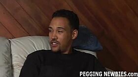 She finally shoves her big plastic cock up his ass