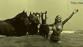 vintage beauty gets bent over for hairy doggystyle fuck in outdoor antique setting