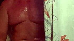 playing with my big monster cock in the shower bathing ass