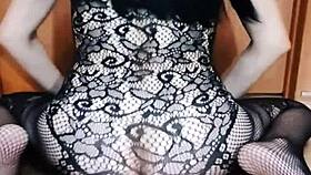 I watch my MILF wife masturbatin' her pussy in stockings