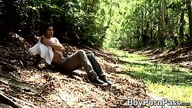 two horny twinks enjoy hardcore anal fucking outdoors, kissing and cumshot.