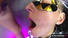 Kinky blowjob from blonde skinny crossdresser sucking short hair cock. Cumshot on amateurs.