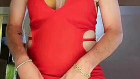 Playful Sissy Teases with Big Tits in Sexy Crossdressing Show.