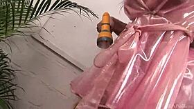 Blonde Milf Fucks in Raincoat on Outdoor Bench