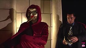 why does the blonde suck dicks through the glory hole in that bdsm mansion?