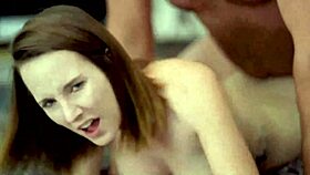 the husband surprises his wife with a quick raw fuck from behind, ending in a creampie