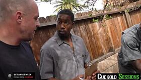 Cuckoldsessions Brunette Cucks Husband for Interracial Spitroast