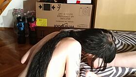 Sexy teen goth slave girl licks clean her master's feet