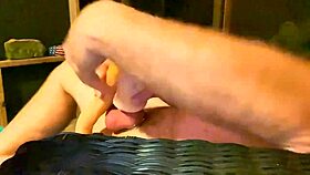 Double vaginal toy play leads to a messy creampie with Fleshlightman1000 at home.