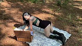 Outdoor solo play turns picnics into orgasmic adventures