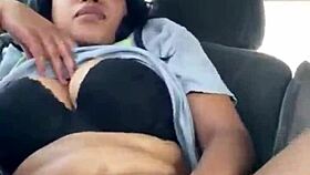 ebony masturbates in public car!