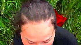 deep throating pov blowjob in outdoor field with big tits