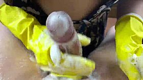 Hot housewife washes cock in kitchen until cum