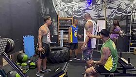 i cant believe the sexy brazilian tattooed girl gave in to those 4 gym guys and let them have her ass and pussy