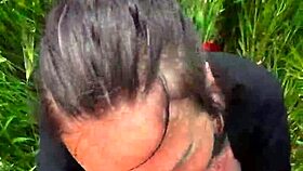 deep throating pov blowjob in outdoor field with big tits