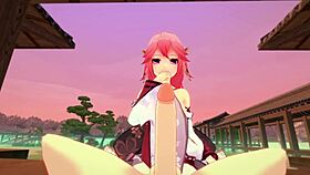 Yae Miko rides big ass in POV Genshin Impact hentai game