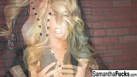 samantha is teasing with her big tits and nude body in this solo pornstar scene