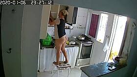 Latina maid washes dishes in tight panties