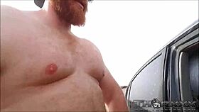 A hairy beauty gets fucked hard by big cock on the side of the road