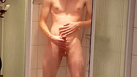 skinny guy takes naked shower on cam