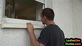 femdom milfs in bathroom pegging male asshole with toys and gloves