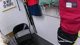 Braless cutie throats officer's dick in wild office scene