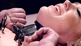 Big tits milf tied up, getting her body clamped now