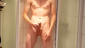 skinny guy takes naked shower on cam