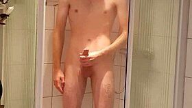 skinny guy takes naked shower on cam