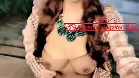 Sexy Chinese shemale Xingzifei shakes cute penis in shiny black stockings outdoors