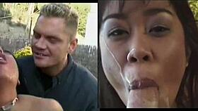 Pretty girl gets messy facial after sucking cock