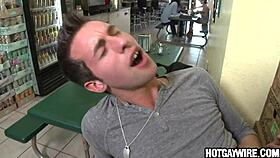 two hot gay amateurs bang secretly in a cafe corner