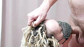 Busty blonde's footjob leads to doggy orgasm