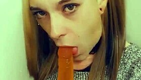 pretty tranny teases cock with blowjob